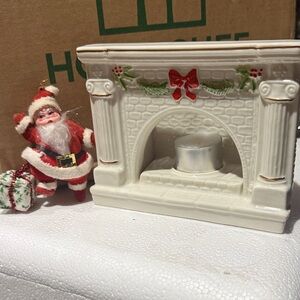 Belleek White Ceramic Fireplace Candle Holder with Santa